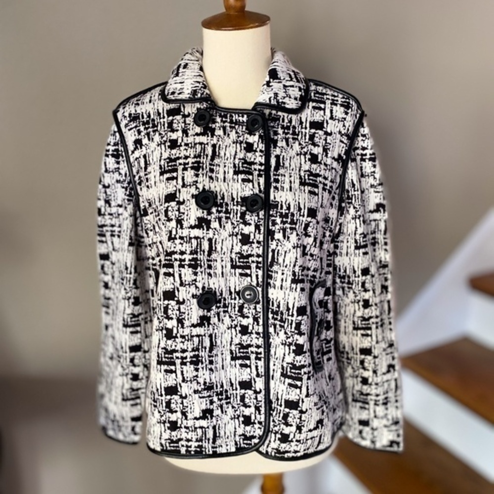 Chico's Lightweight Faux Leather Trim Jacket 0